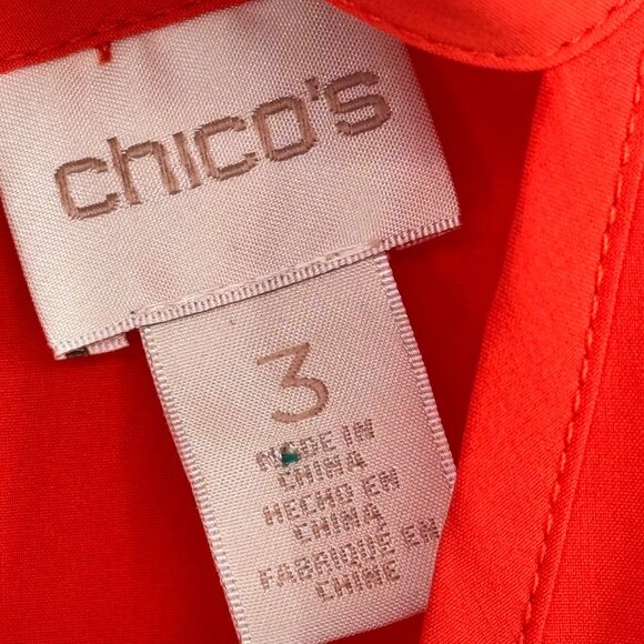 Chicos 3 Womens orange V-Neck keyhole Blouse gold Button long sleeve Size XL - Picture 2 of 16